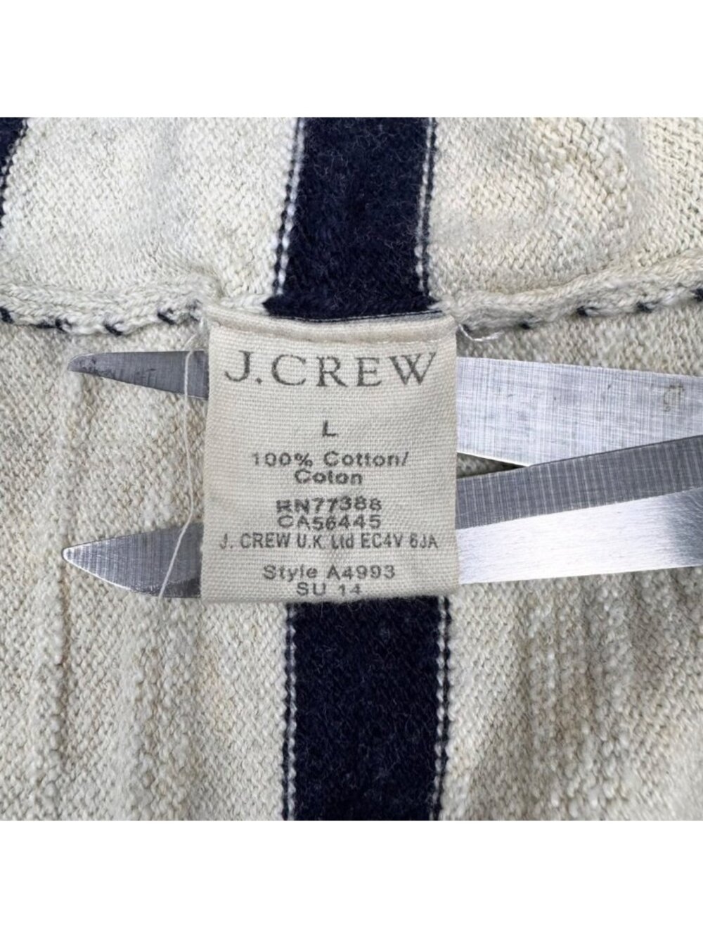 J. Crew 100% Cotton Striped Sweater Sz L Preppy Heritage Nautical - Picture 10 of 11